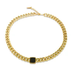 Square Pendant Stainless Steel Chain Necklace