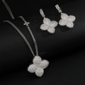 Gold Plated Iced Out Four Leaf Clover Necklace Earrings Set for Women, Luxury Full Pave CZ Quatrefoil Pendant Statement Jewelry,