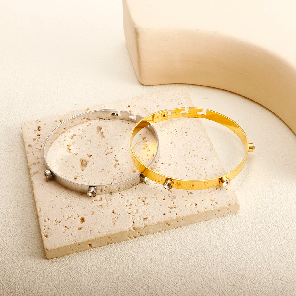 Triple Crystal Stainless Steel Bangle