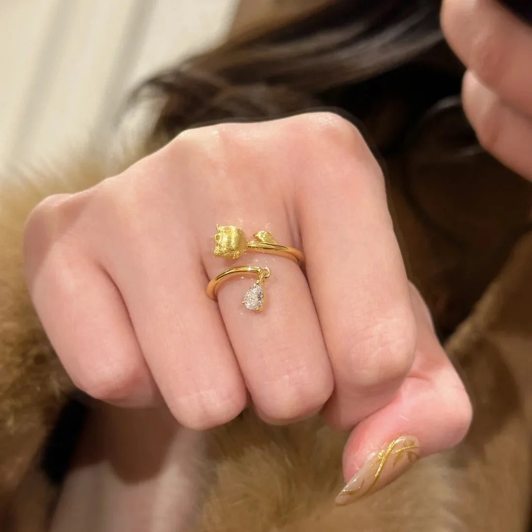 Lily of the Valley Zircon Gold Open Ring