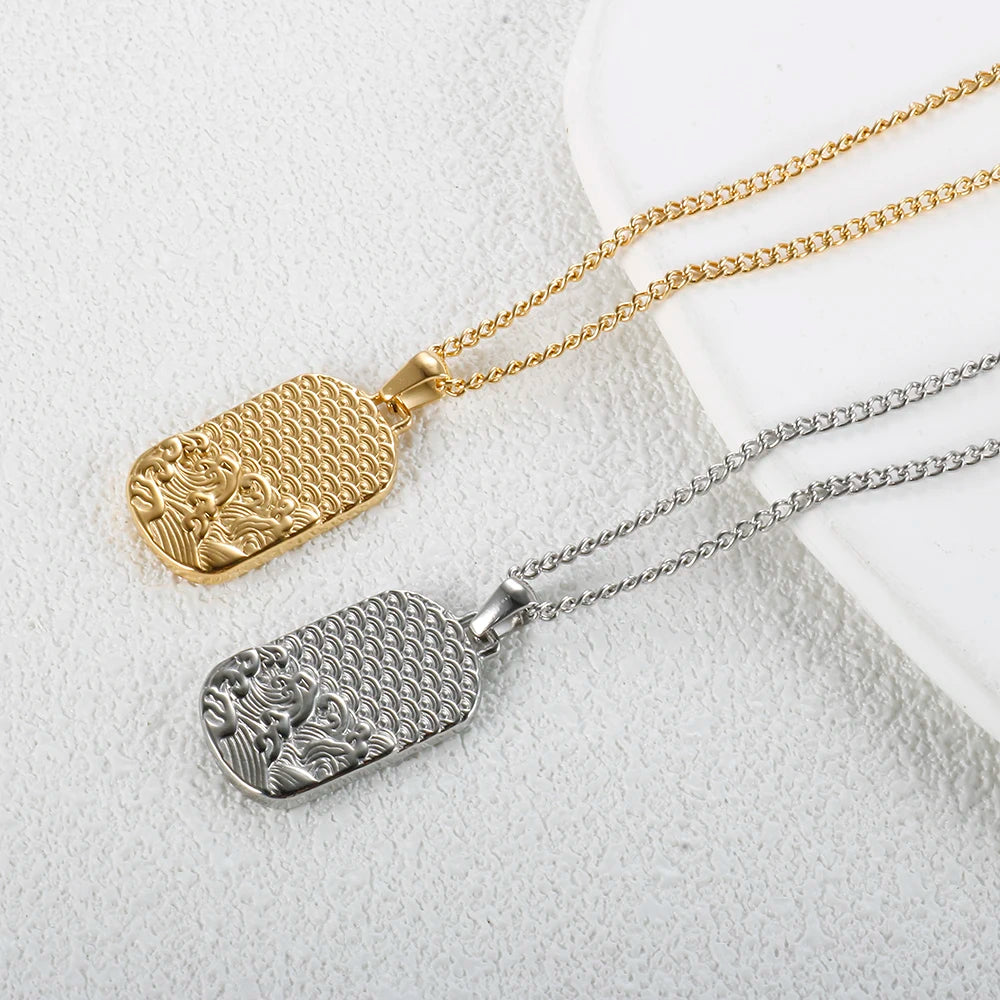 Square Pendant Stainless Steel Chain Necklace