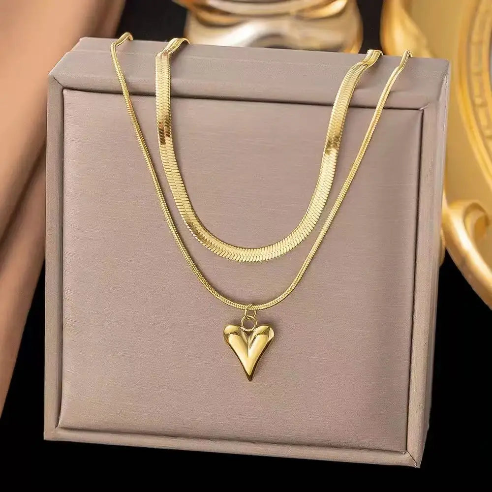 Heart Pendant Waterproof Stainless Steel Necklace