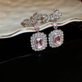 Inlaid Rhinestone Necklace Earrings Two Pcs Set Zircon Square Bow Jewelry Sets Light Luxury Fashion High Sense Accessories Gifts