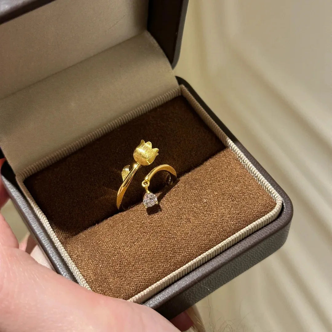 Lily of the Valley Zircon Gold Open Ring
