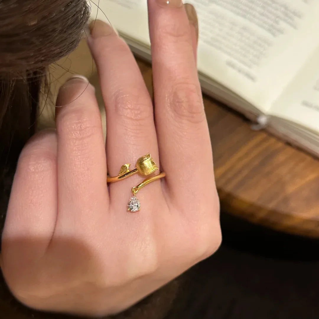 Lily of the Valley Zircon Gold Open Ring