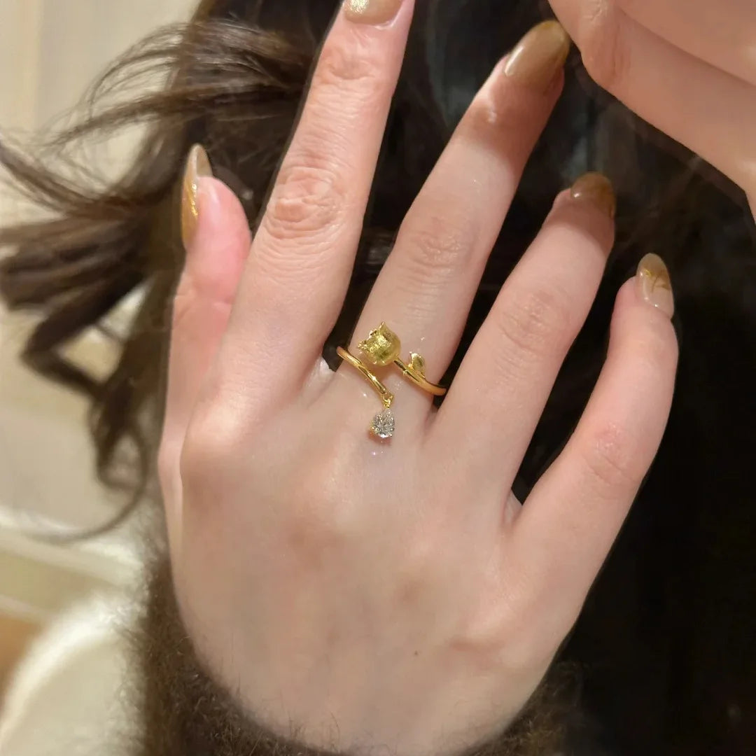 Lily of the Valley Zircon Gold Open Ring