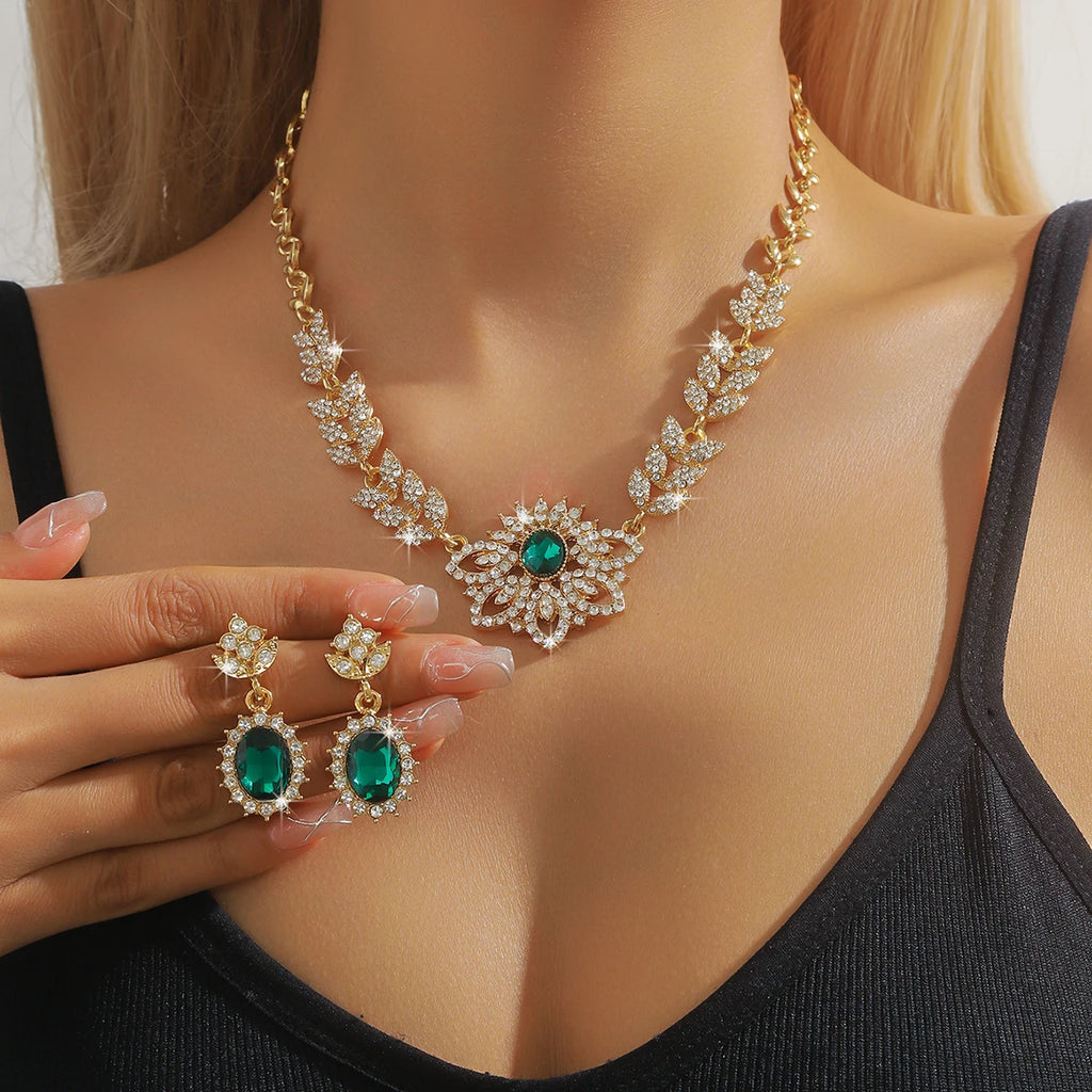 Royal Emerald Floral Necklace & Earring Set