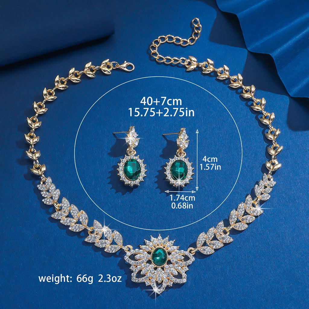Royal Emerald Floral Necklace & Earring Set
