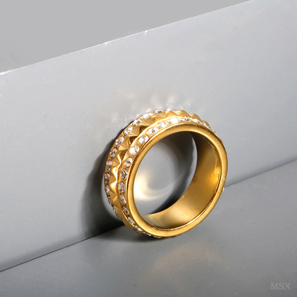 Zircon Inlaid Waterproof Stainless Steel Ring