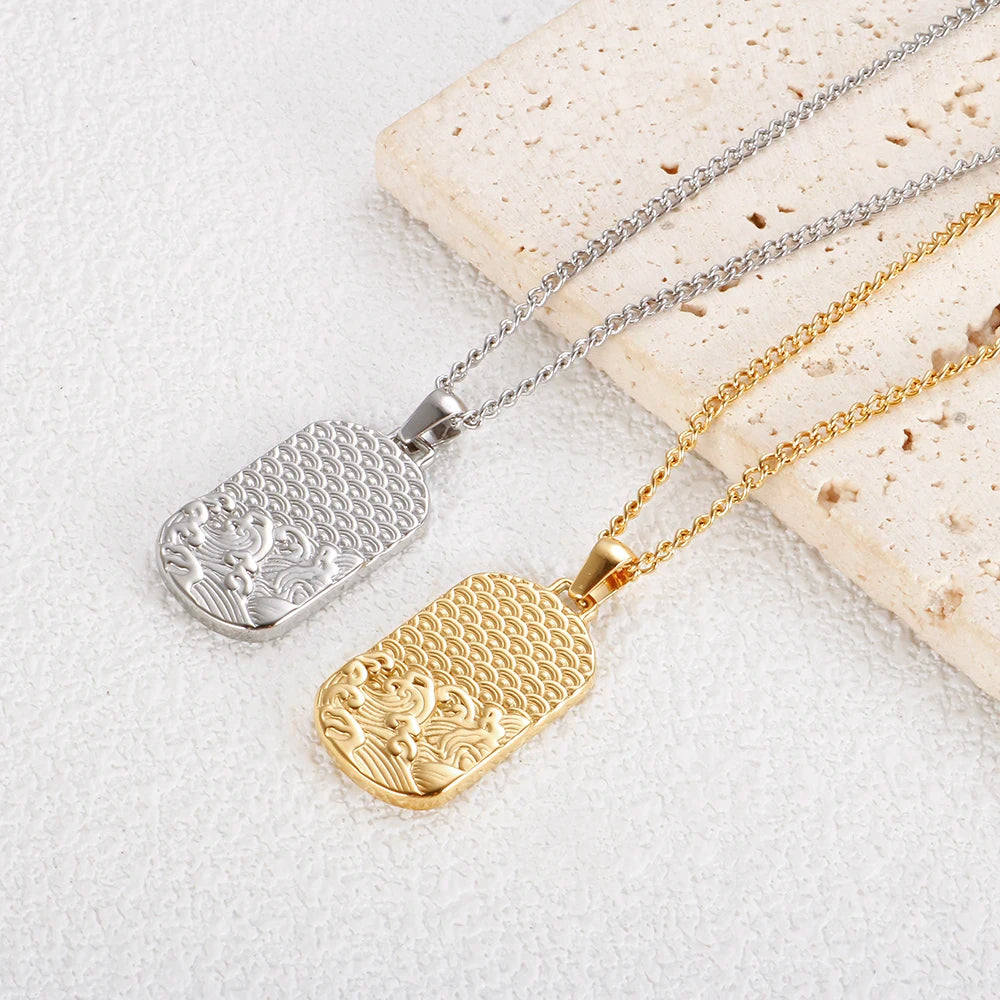 Square Pendant Stainless Steel Chain Necklace