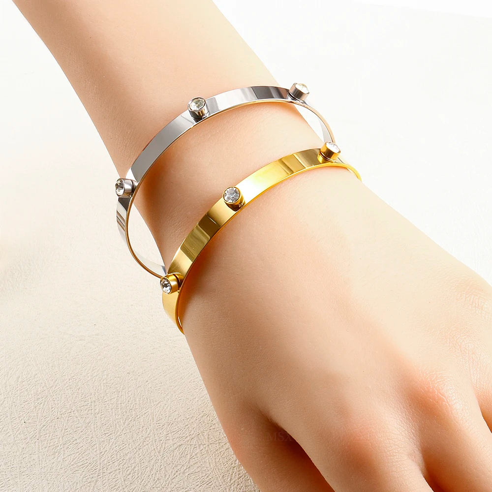 Triple Crystal Stainless Steel Bangle