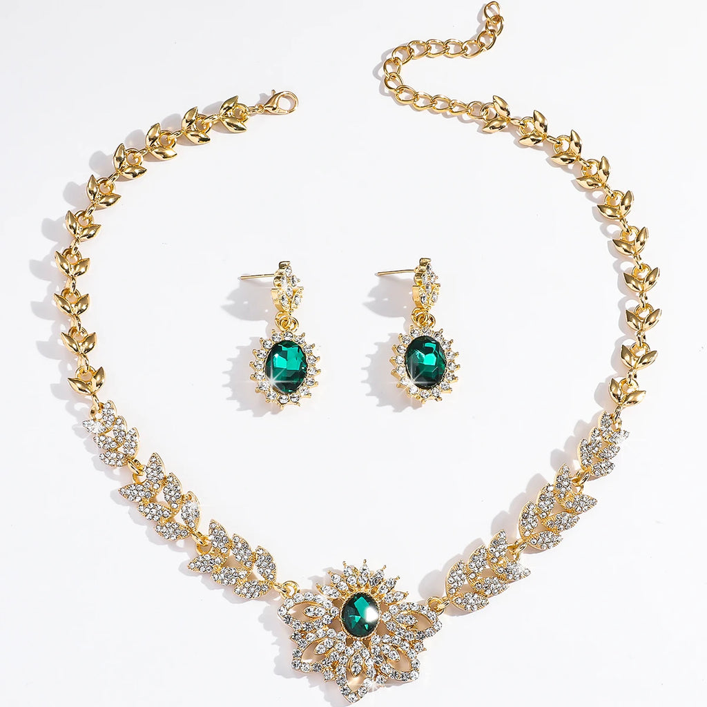 Royal Emerald Floral Necklace & Earring Set