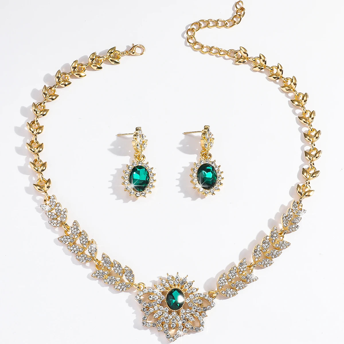 Royal Emerald Floral Necklace & Earring Set
