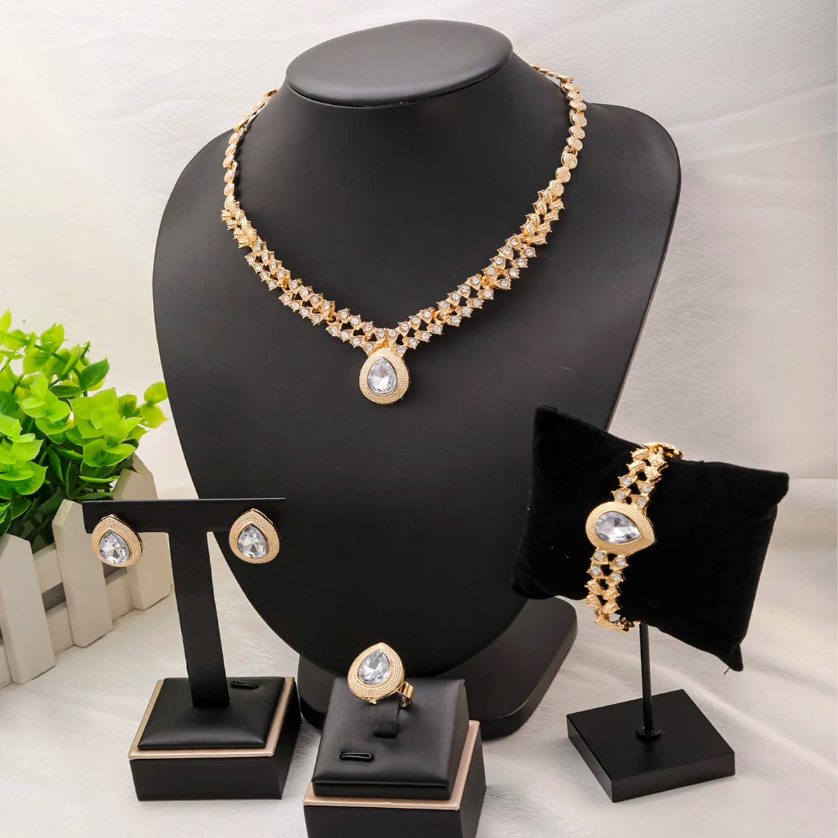 Dubai Gold Zircon Bridal Jewellery Set