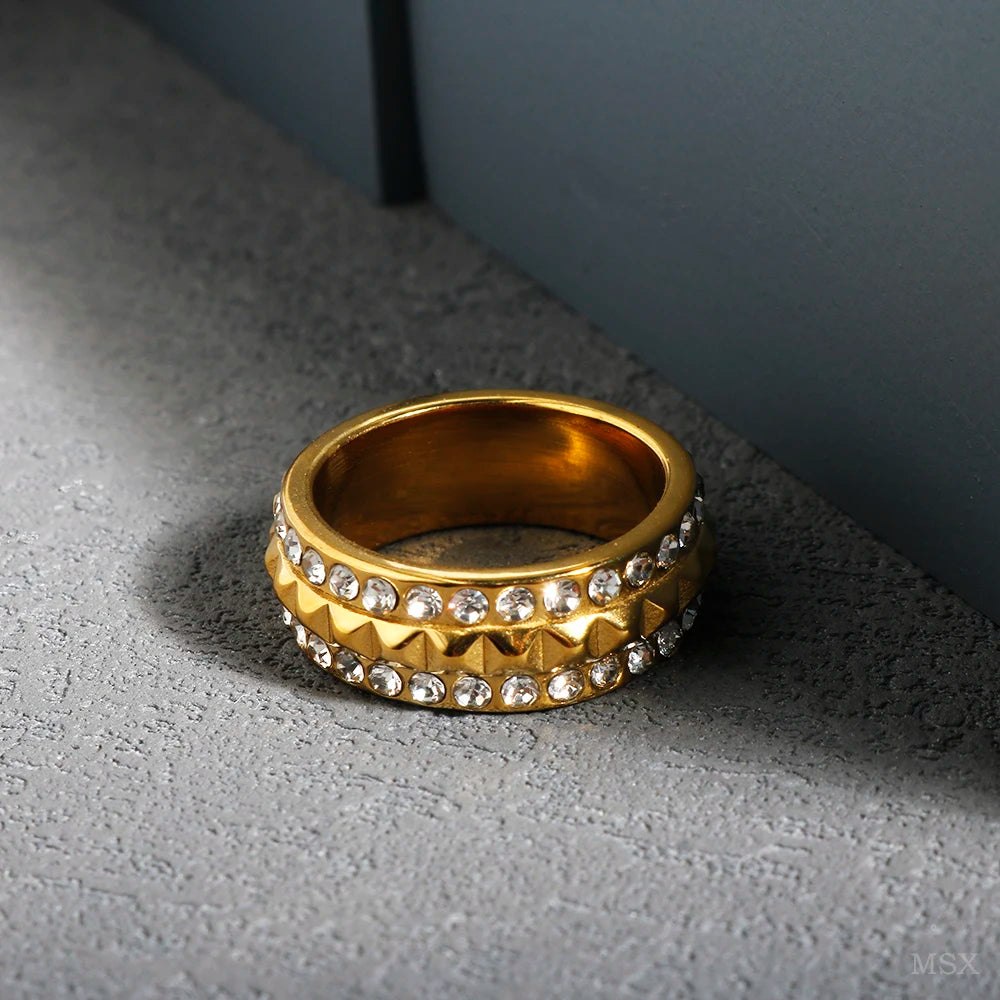 Zircon Inlaid Waterproof Stainless Steel Ring