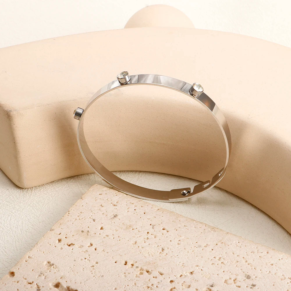 Triple Crystal Stainless Steel Bangle