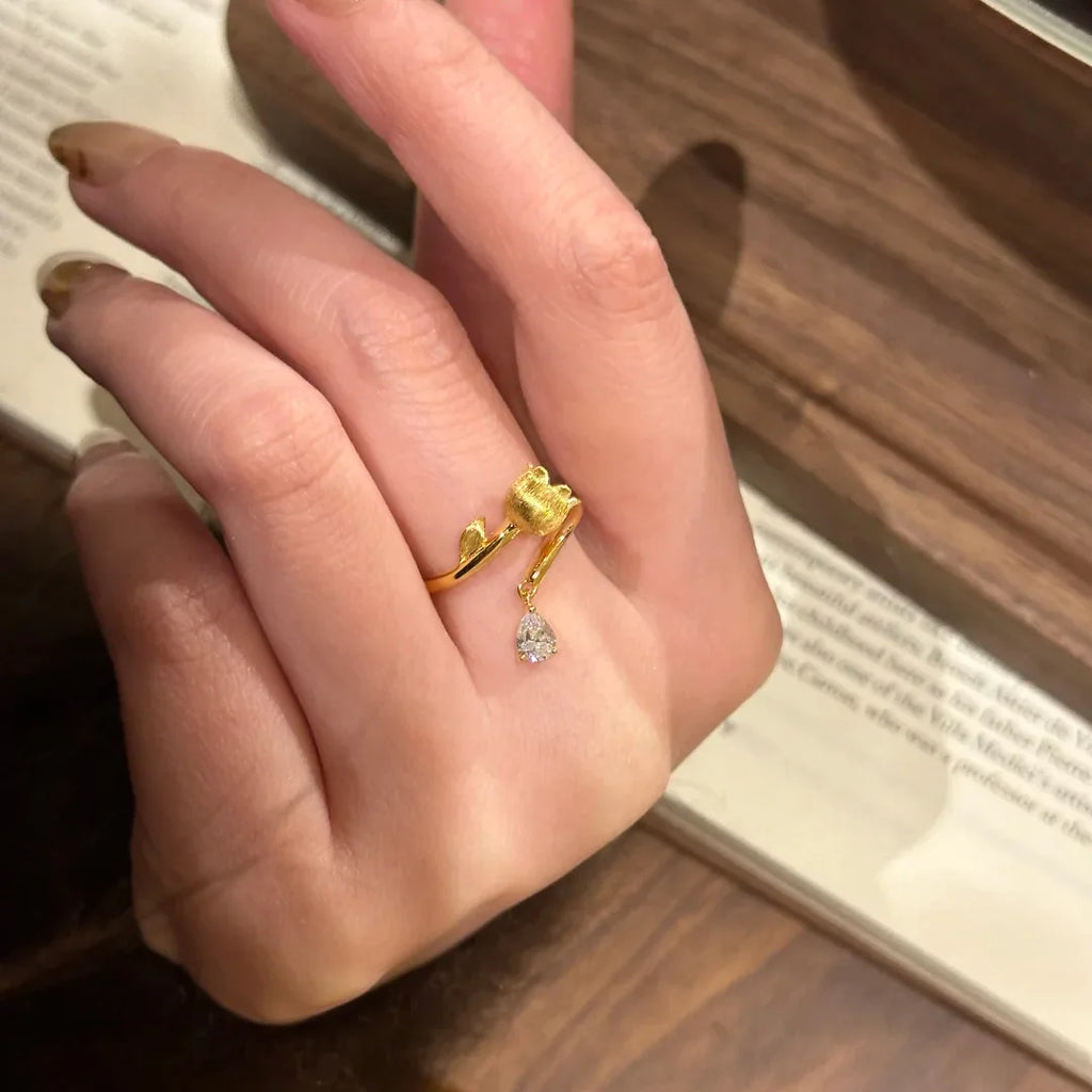 Lily of the Valley Zircon Gold Open Ring
