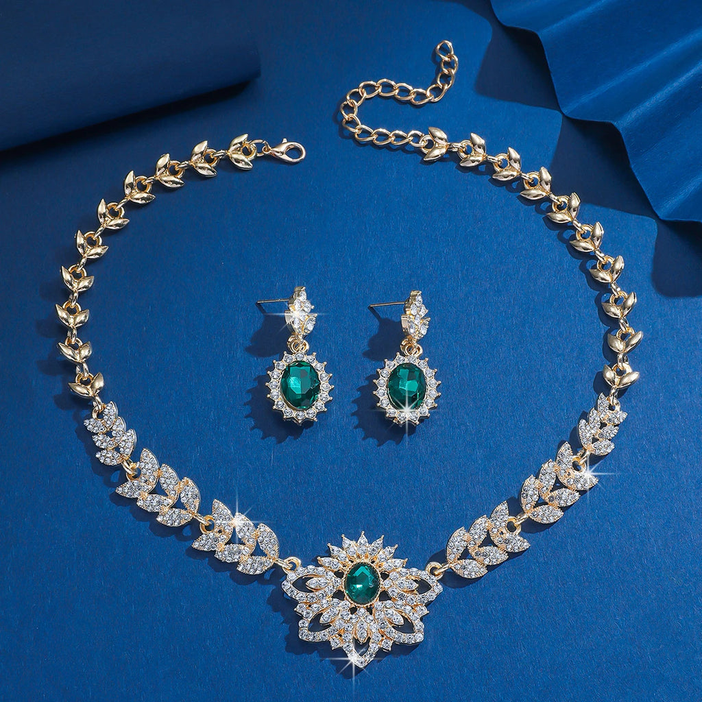Royal Emerald Floral Necklace & Earring Set