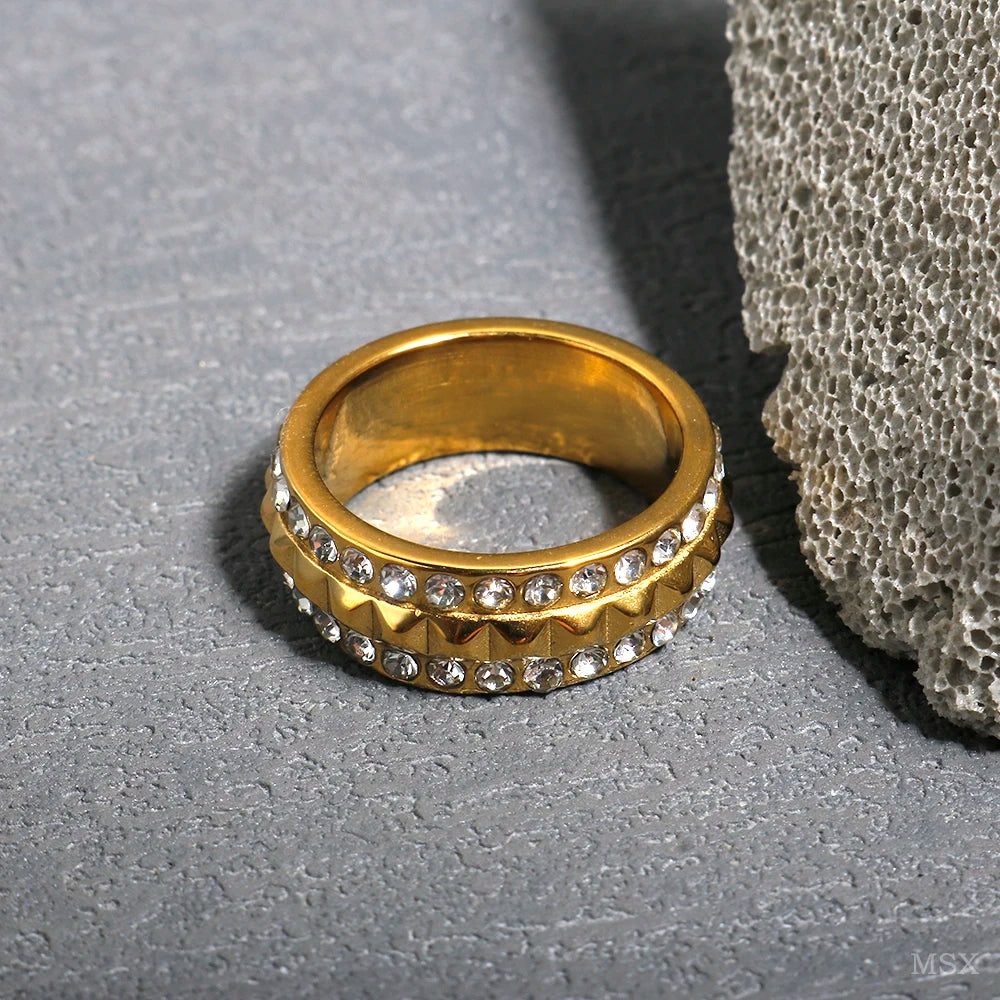 Zircon Inlaid Waterproof Stainless Steel Ring