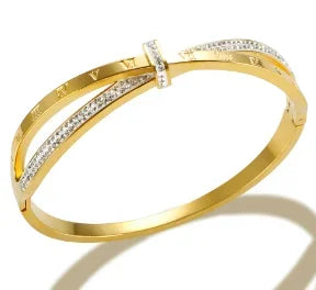 Triple Crystal Stainless Steel Bangle