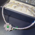 Delicate Noble Flower Lab Emerald Zirconia Jewelry Sets for Ladies 925 Silver Color Gorgeous Bridal Banquet Necklace Earrings