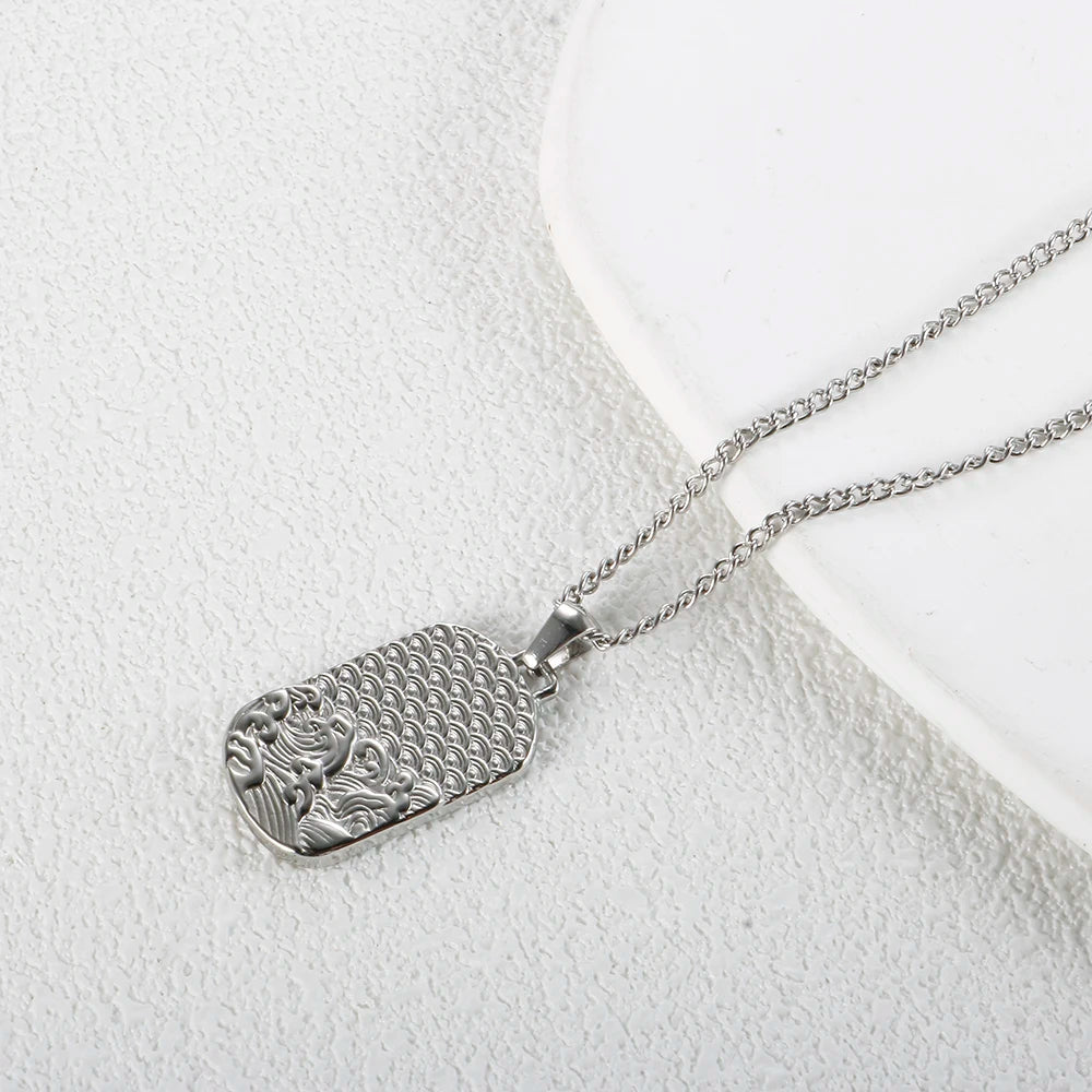 Square Pendant Stainless Steel Chain Necklace