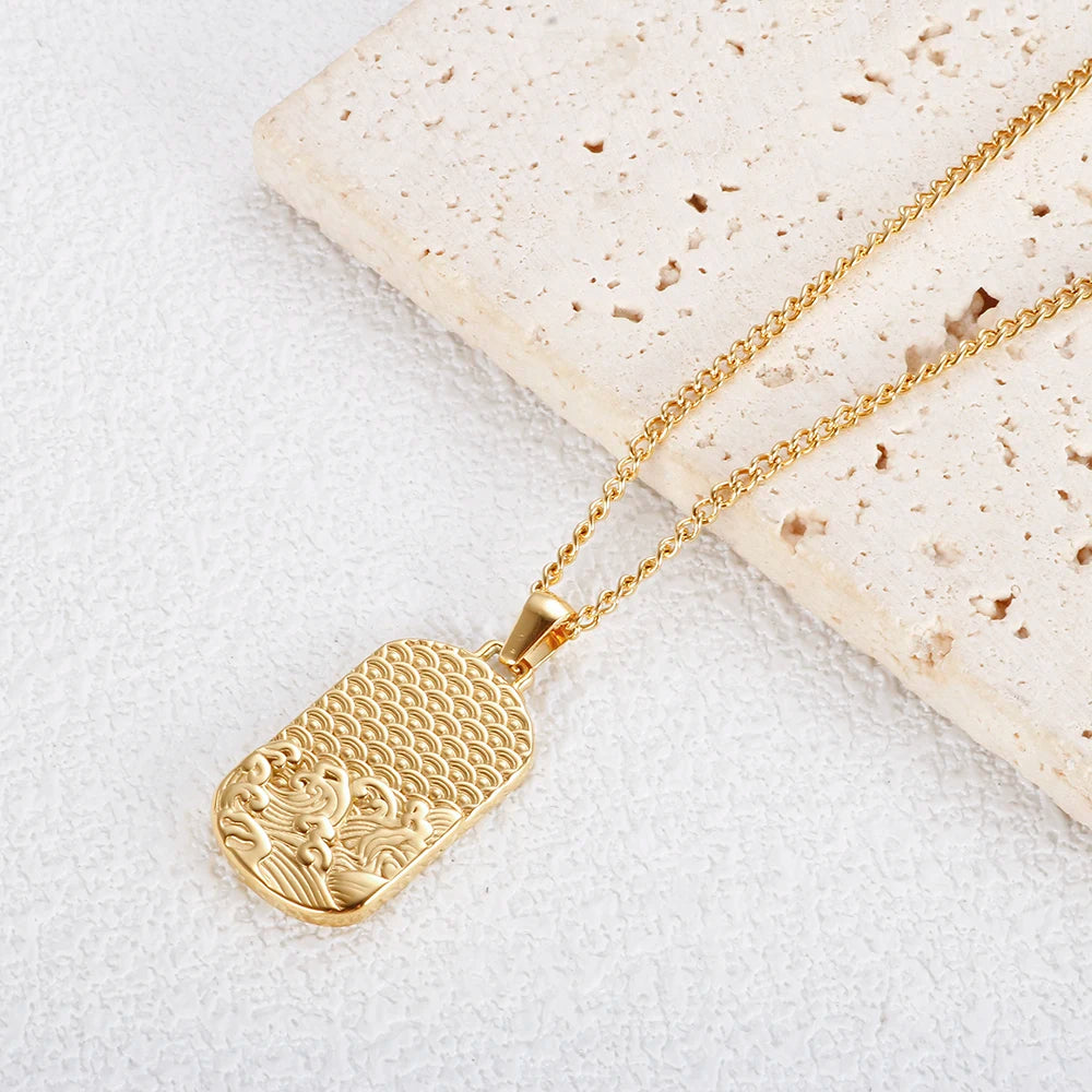 Square Pendant Stainless Steel Chain Necklace