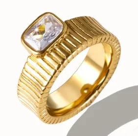 Zircon Inlaid Waterproof Stainless Steel Ring