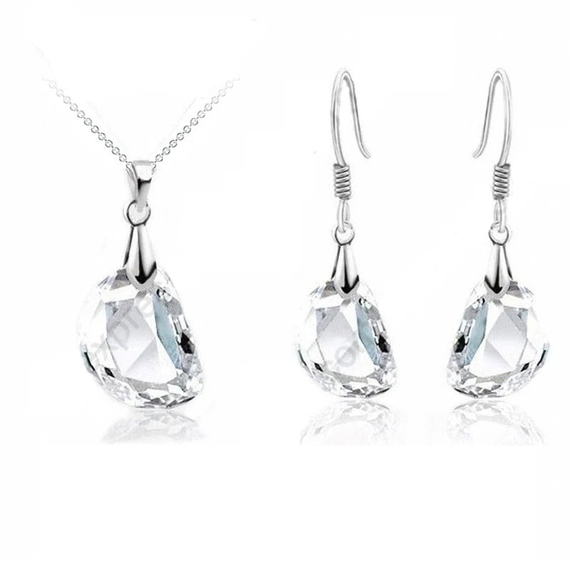 White Crystal Sterling Silver Jewellery Set