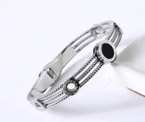 Triple Crystal Stainless Steel Bangle