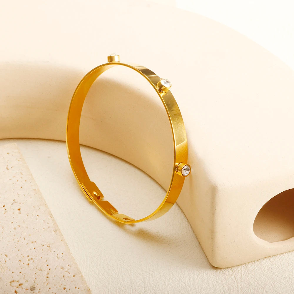 Triple Crystal Stainless Steel Bangle