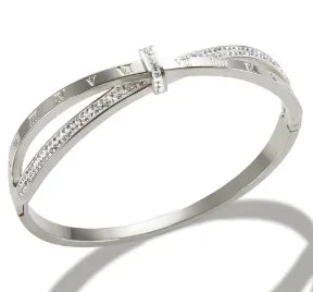 Triple Crystal Stainless Steel Bangle