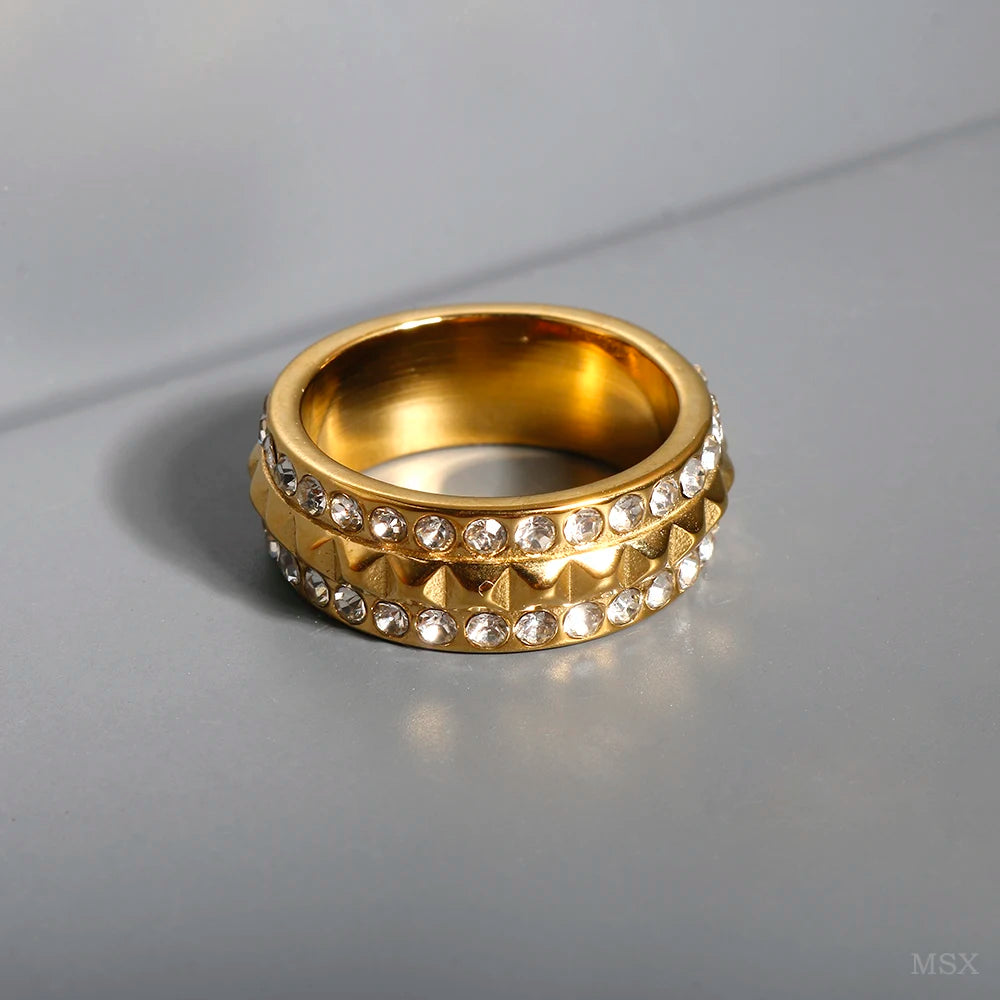 Zircon Inlaid Waterproof Stainless Steel Ring