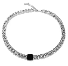 Square Pendant Stainless Steel Chain Necklace