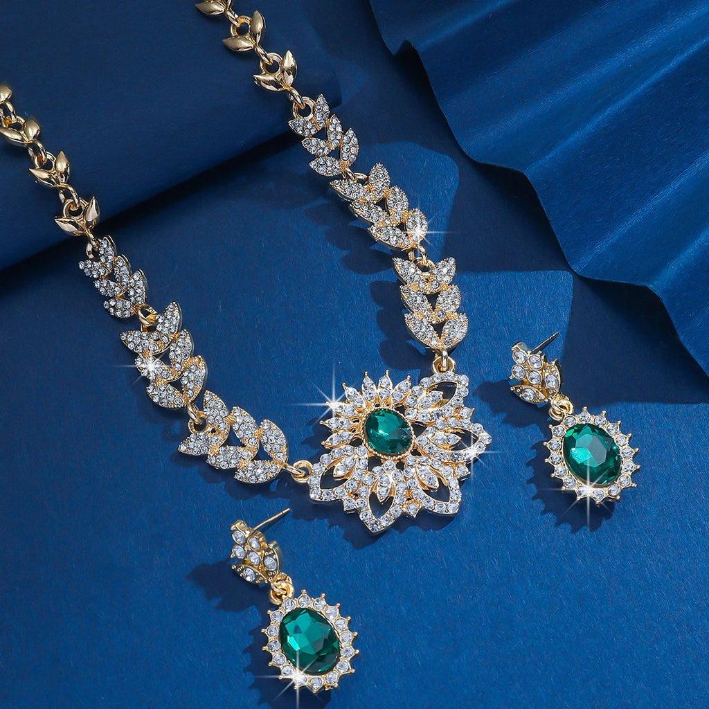 Royal Emerald Floral Necklace & Earring Set