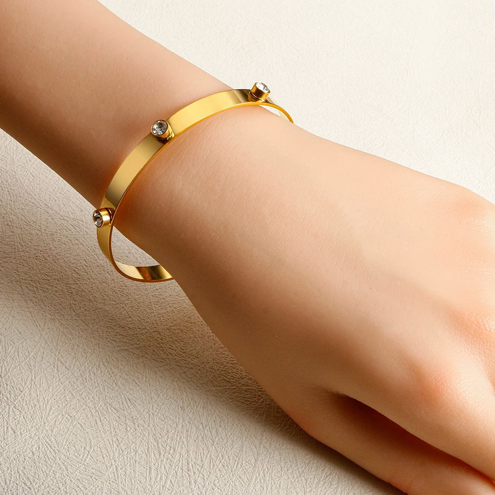 Triple Crystal Stainless Steel Bangle