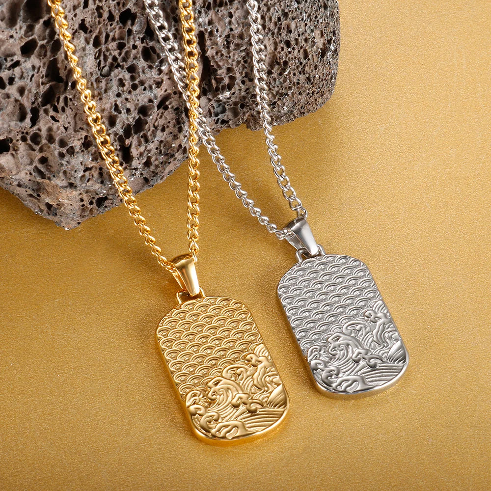 Square Pendant Stainless Steel Chain Necklace