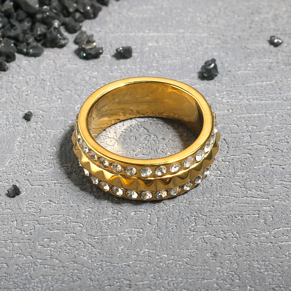 Zircon Inlaid Waterproof Stainless Steel Ring